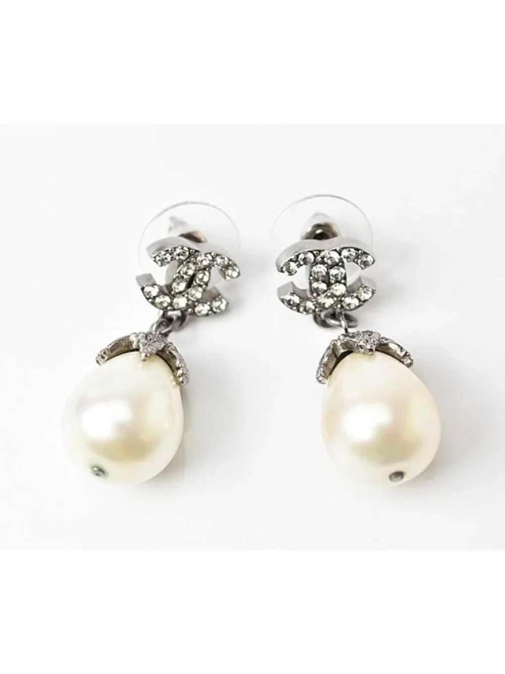Chanel Pearl Motif Coco Rhinestone Silver
